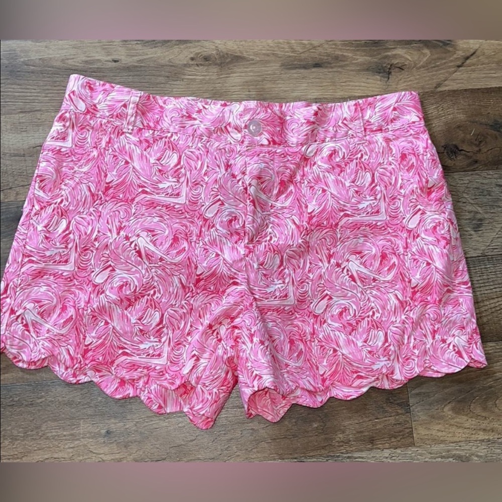 Lauren James Womens Size M Shorts Pink White Scalloped Hem